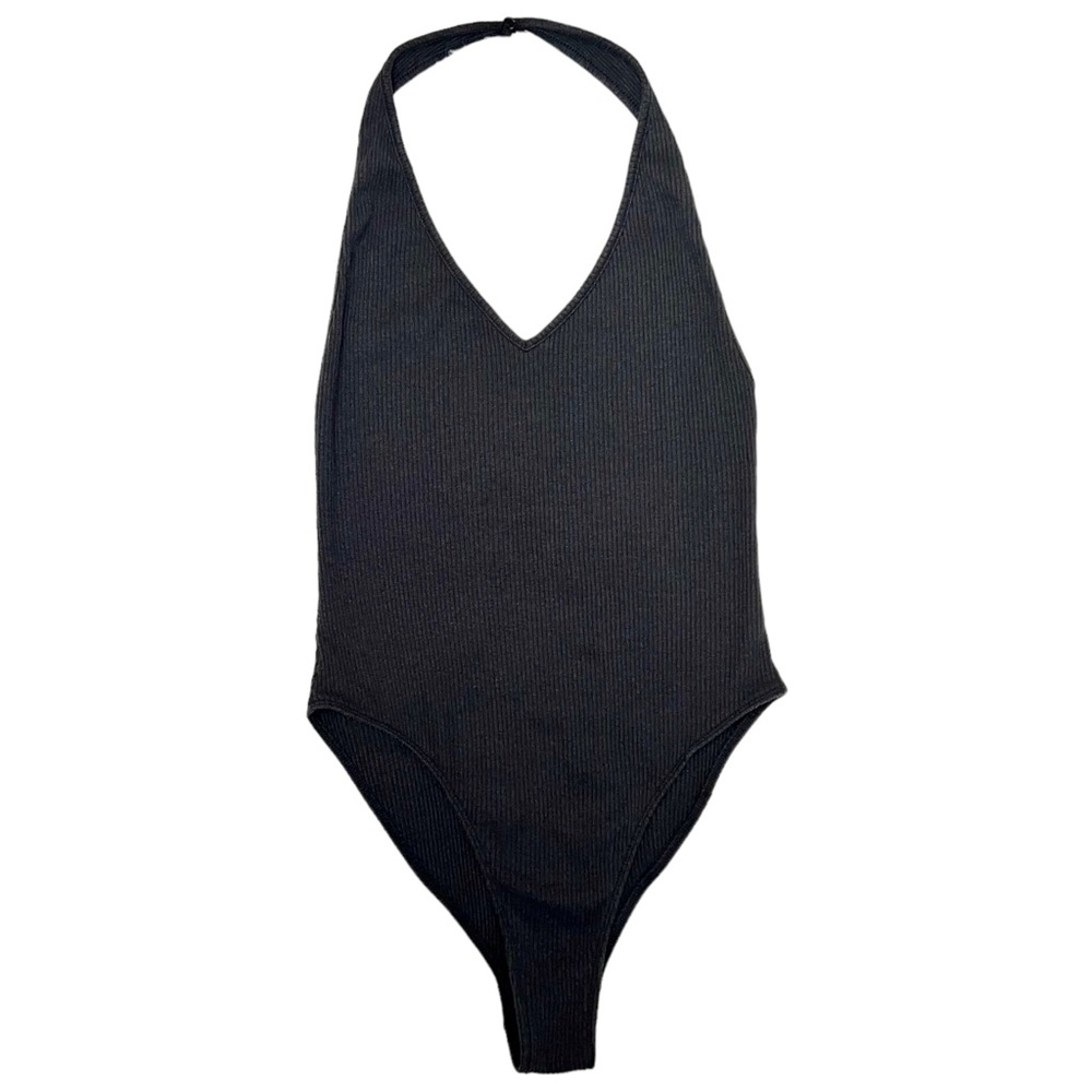 Urban Outfitters Black Charcoal Gray Ribbed Halter Bodysuit One Piece Medium